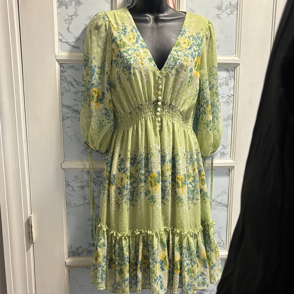 Floral Dress Gently Worn Colored Green Blue Yellow Lightweight NWOTS